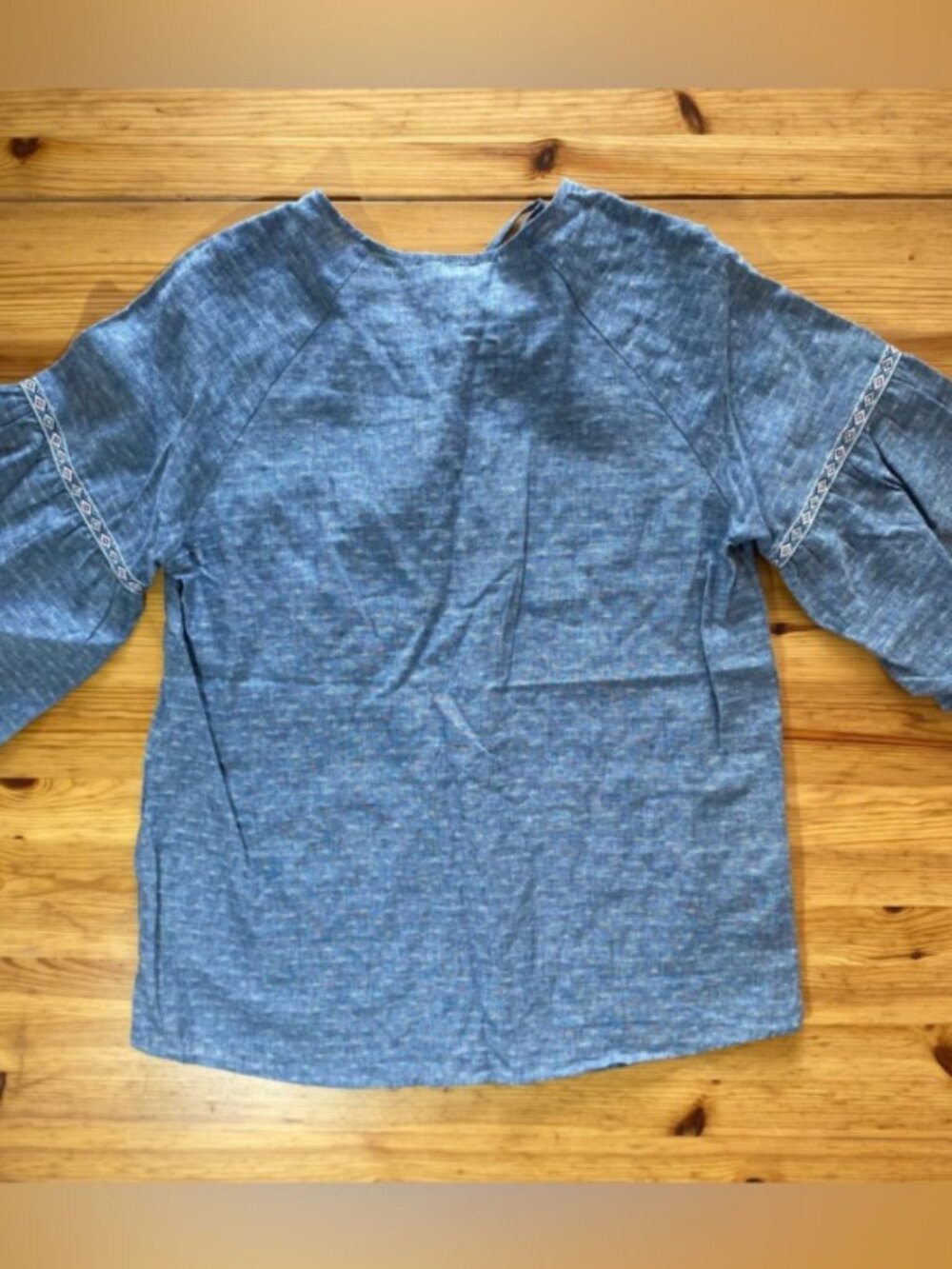 Talori Linen Embroidered Bohemian Blouse in Blue Grey Size Small - Picture 4 of 7